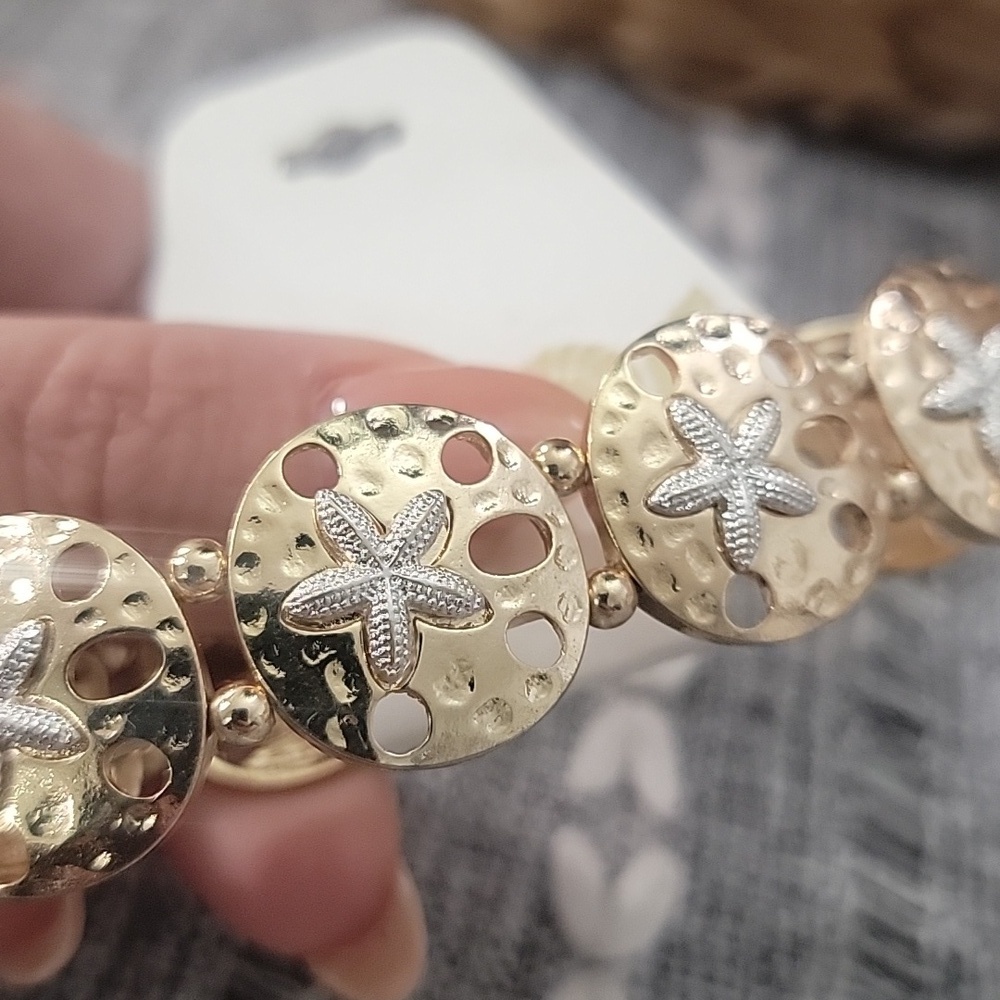 Coastal Shore Gold and Silver Tone Starfish Bracelet - Picture 2 of 2